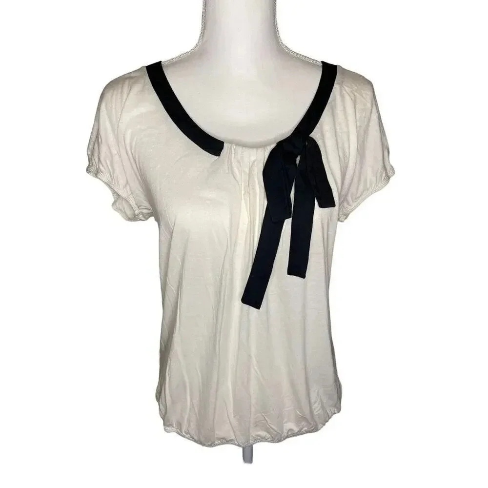 LOFT Women’s Medium Flutter Sleeve Stretchy Bow Detail Blouse